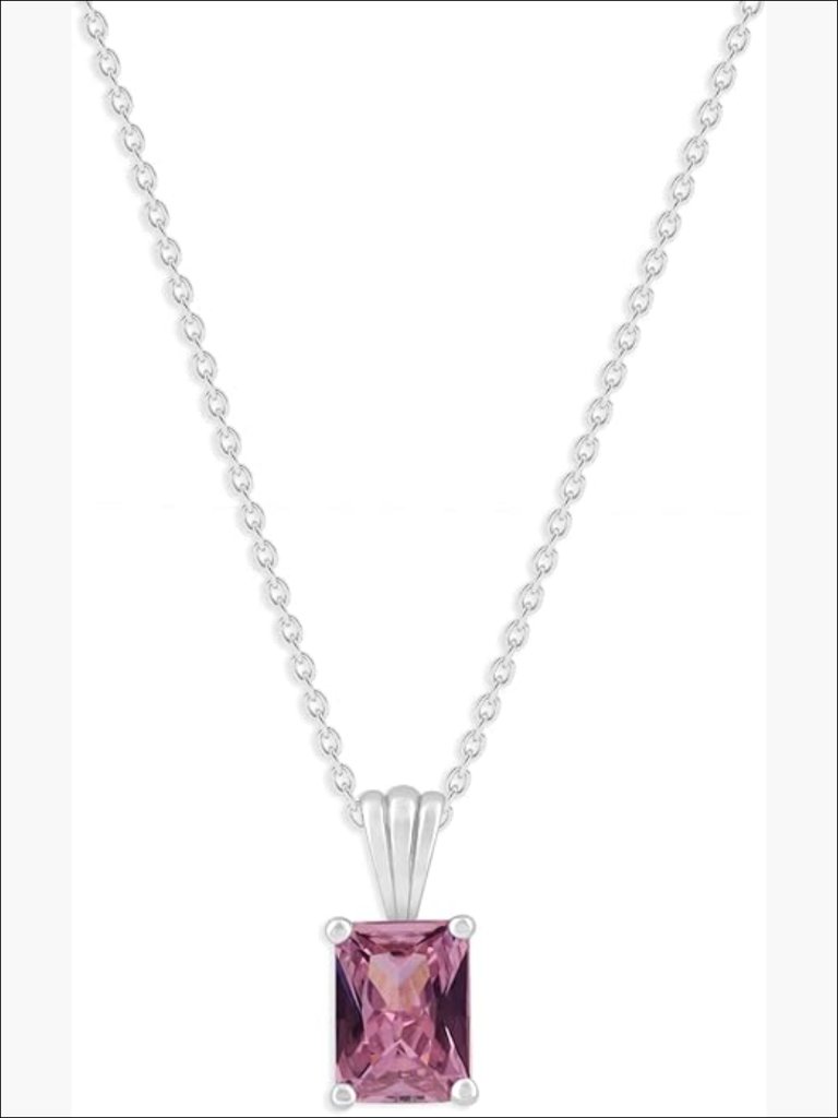 Sterling Silver Pendant Necklace With Emerald Cut Gemstone